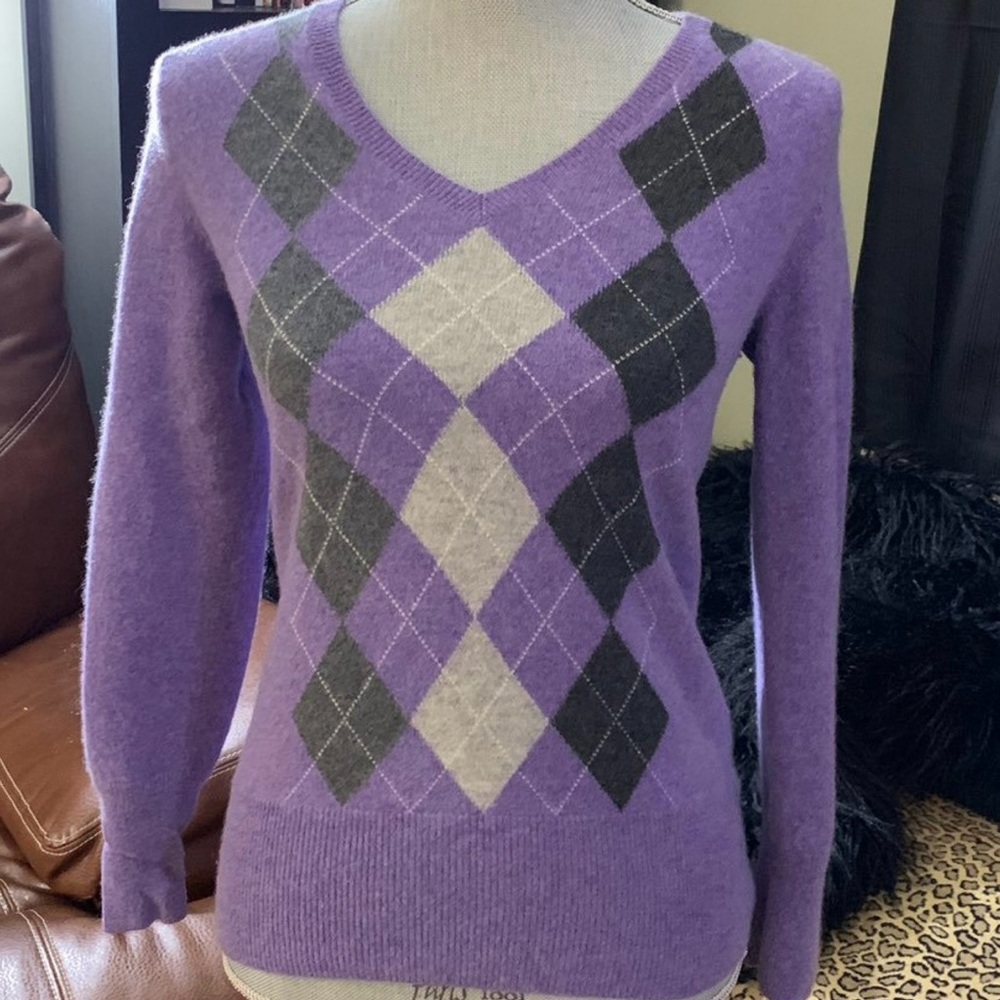 Purple Argyle 100% Cashmere Sweater